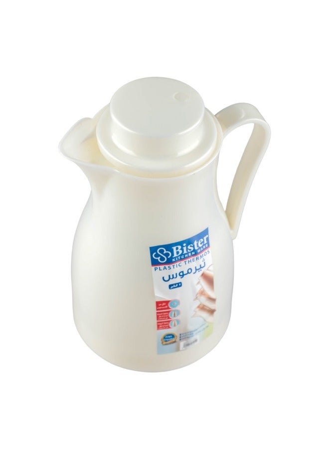Bister Vacuum Flask 1.0 Liter Plastic Body with White Glass Refill without ASBESTOS Cream White Color Different Shape. - Image 4