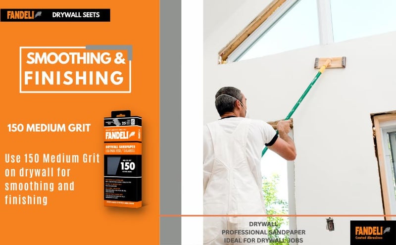 Fandeli | Multi-Purpose Sanding Paper | Grit 150 | 25 Sheets of 4-1/4'' x 11'' | Perfect for Sanding Drywall | Hand Sanding | Orbital Sanders - Image 3