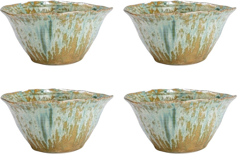 Creative CoOp Round Stoneware Bowl with Reactive Crackle Glaze Teal Set of 4 - Image 1