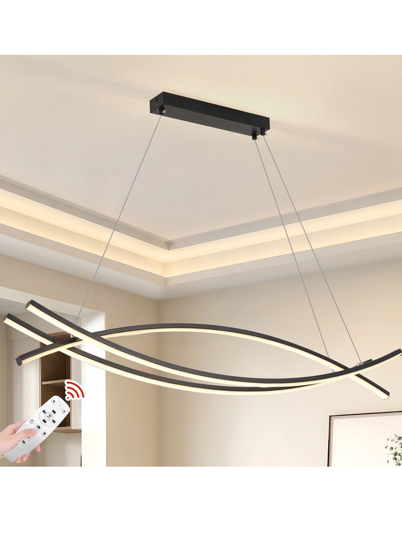YATAI LIGHTING Modern Chandelier Linear Design Strip Pendant Light,Remote Control Simple LED Chandelier Adjustable Height Metal Acrylic Hanging Lamp for Dining Room Kitchen Island,54W - Image 1