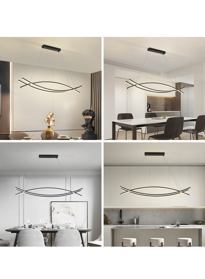 YATAI LIGHTING Modern Chandelier Linear Design Strip Pendant Light,Remote Control Simple LED Chandelier Adjustable Height Metal Acrylic Hanging Lamp for Dining Room Kitchen Island,54W - Image 2