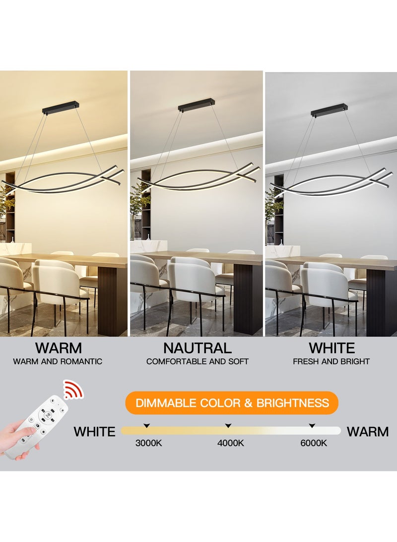 YATAI LIGHTING Modern Chandelier Linear Design Strip Pendant Light,Remote Control Simple LED Chandelier Adjustable Height Metal Acrylic Hanging Lamp for Dining Room Kitchen Island,54W - Image 3
