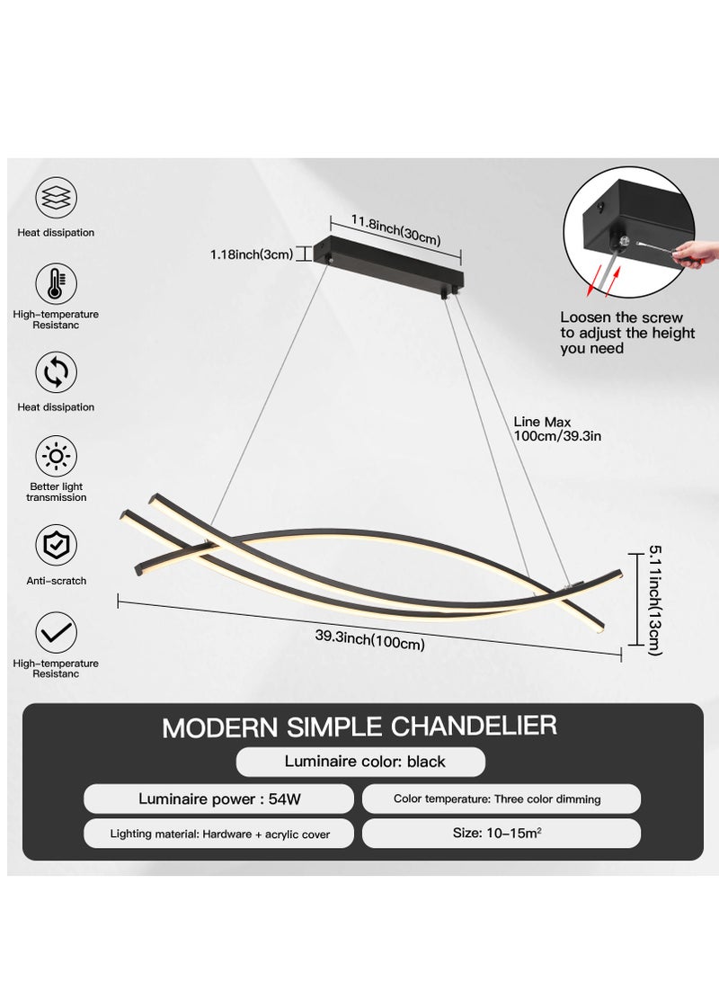 YATAI LIGHTING Modern Chandelier Linear Design Strip Pendant Light,Remote Control Simple LED Chandelier Adjustable Height Metal Acrylic Hanging Lamp for Dining Room Kitchen Island,54W - Image 4
