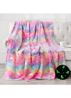 Happy Hues Happy Hues Glow in The Dark Blanket Unicorn70 x 60 inch 180 cm x 152cm Bedroom Dcor KidsTeens Boys Girls Travel Lightweight Throw Blankets Soft Cozy Fluffy Unicorn Throw 