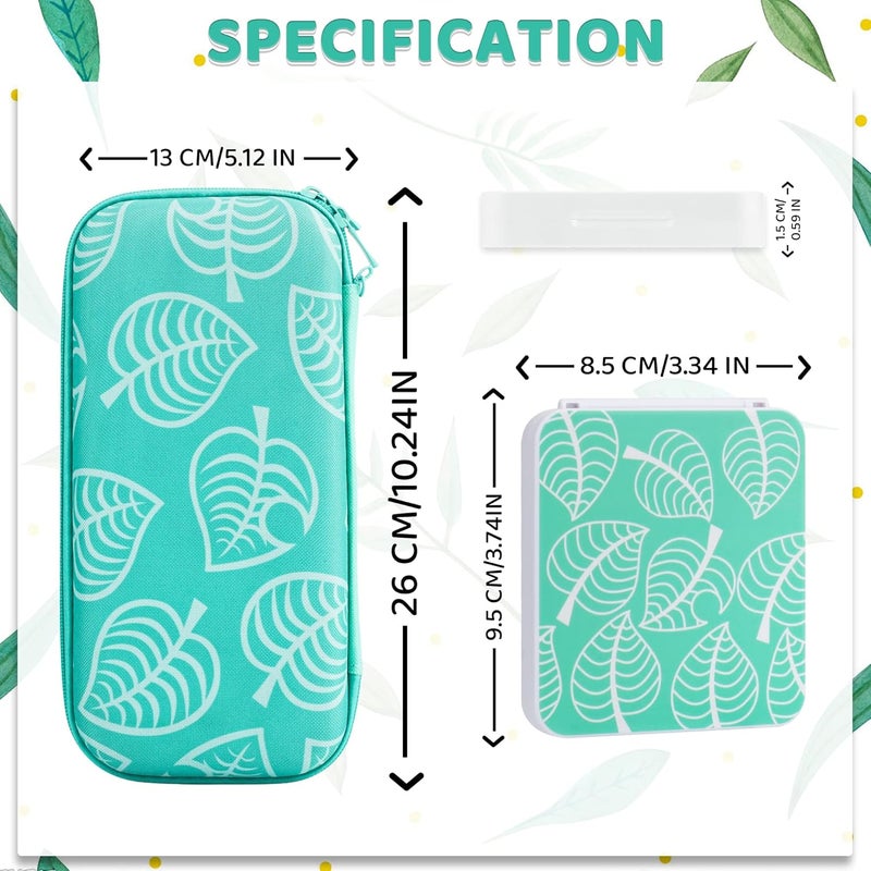 GLDRAM Green Carrying Case Bundle for Nintendo Switch and OLED Modle, Switch Travel Case Protector for Animal Leaf Crossing, Carrying Accessories Kit with Strap, Game Card Case Holder, Thumb Caps - Image 5
