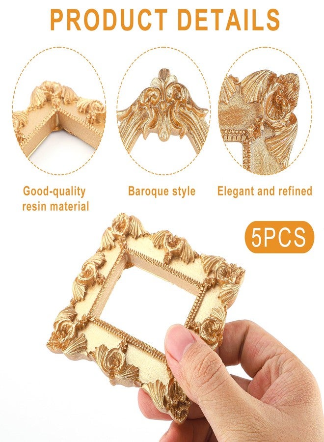 XIHIRCD مجموعة XIHIRCD من 5 إطارات صور عتيقة من الراتنج، إطارات صور بيضاوية ومستطيلة ذهبية باروكية، إطار عرض مجوهرات عتيق من الراتنج للمنزل والفندق وديكور حفلات عيد الميلاد (مع مغناطيس في الخلف) - Image 4