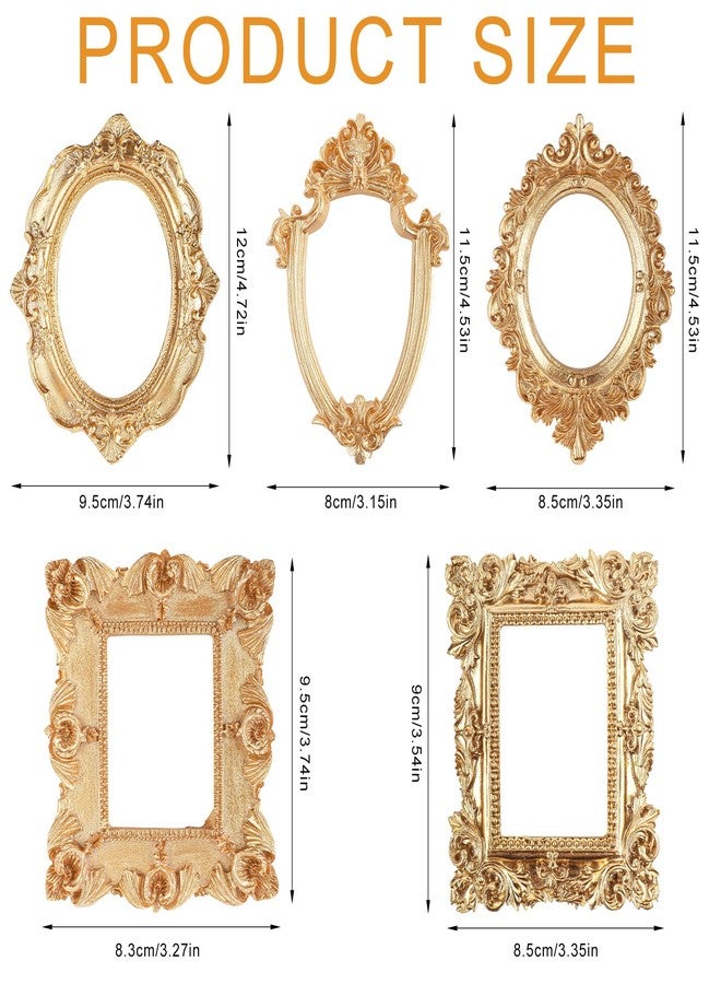 XIHIRCD مجموعة XIHIRCD من 5 إطارات صور عتيقة من الراتنج، إطارات صور بيضاوية ومستطيلة ذهبية باروكية، إطار عرض مجوهرات عتيق من الراتنج للمنزل والفندق وديكور حفلات عيد الميلاد (مع مغناطيس في الخلف) - Image 2