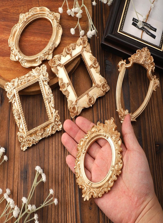 XIHIRCD مجموعة XIHIRCD من 5 إطارات صور عتيقة من الراتنج، إطارات صور بيضاوية ومستطيلة ذهبية باروكية، إطار عرض مجوهرات عتيق من الراتنج للمنزل والفندق وديكور حفلات عيد الميلاد (مع مغناطيس في الخلف) - Image 5