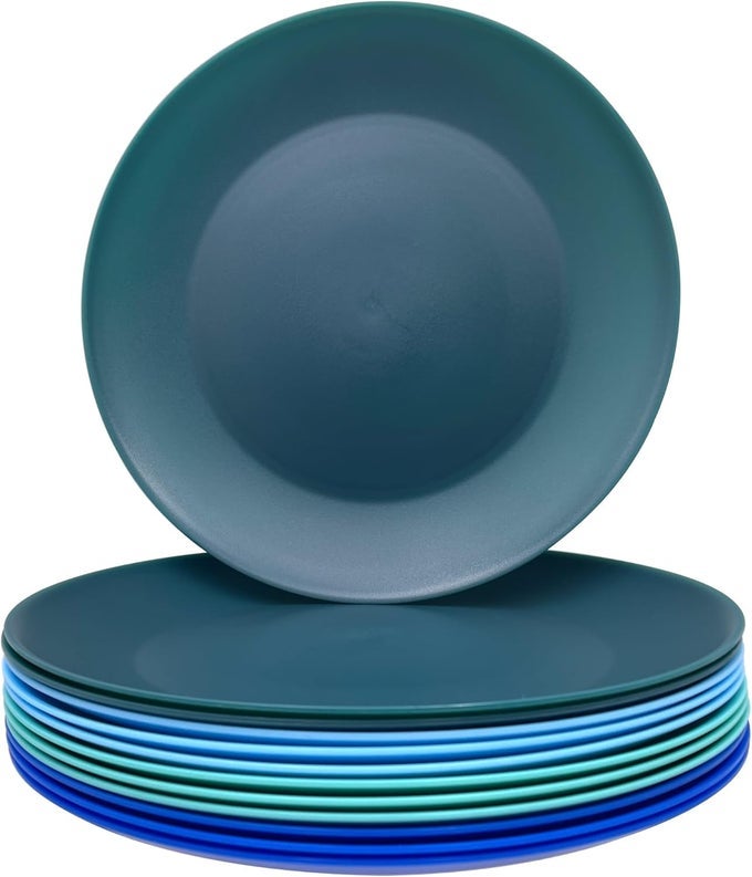 PLASTIC PLATES REUSABLE 10 INCH UNBREAKABLE DINNER PLATES SET OF 12 BPA FREE MICROWAVE DISHWASHER SAFE PARTY PLATE FOR ANY OCCASION BBQ TRAVEL EVENTS COASTAL