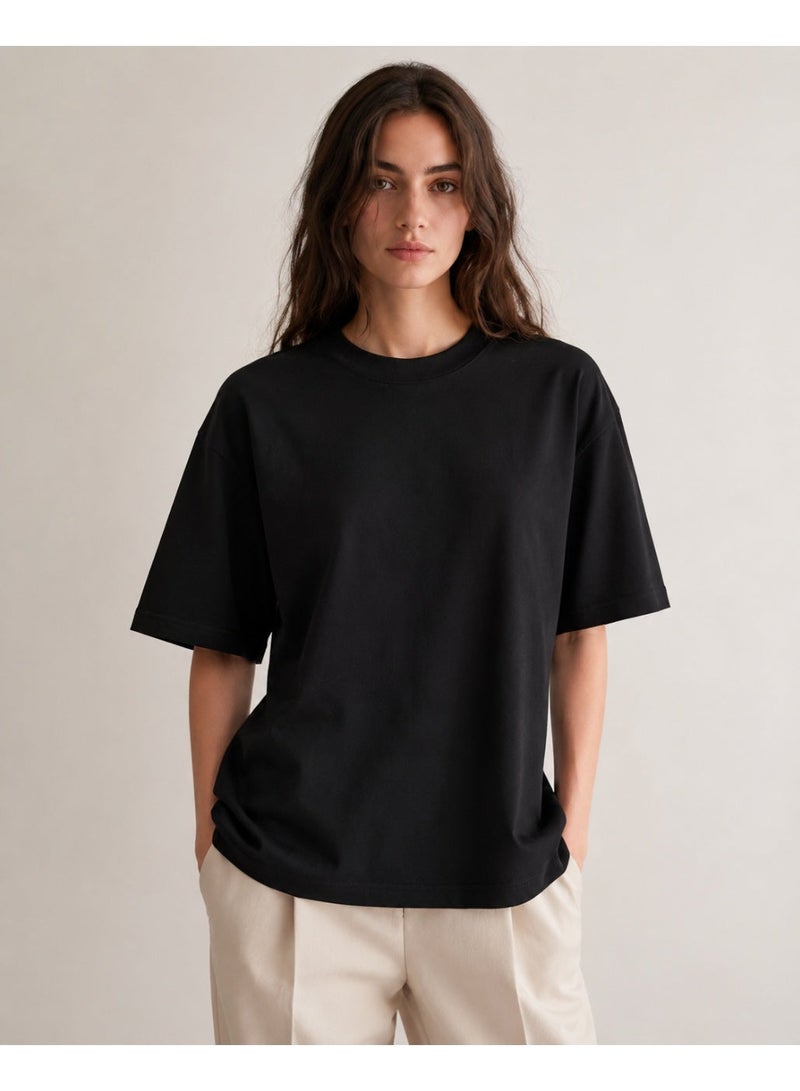 asBERYL Premium Oversized T-Shirt 240 GSM Unisex Crew Neck Tee, Black - Image 1