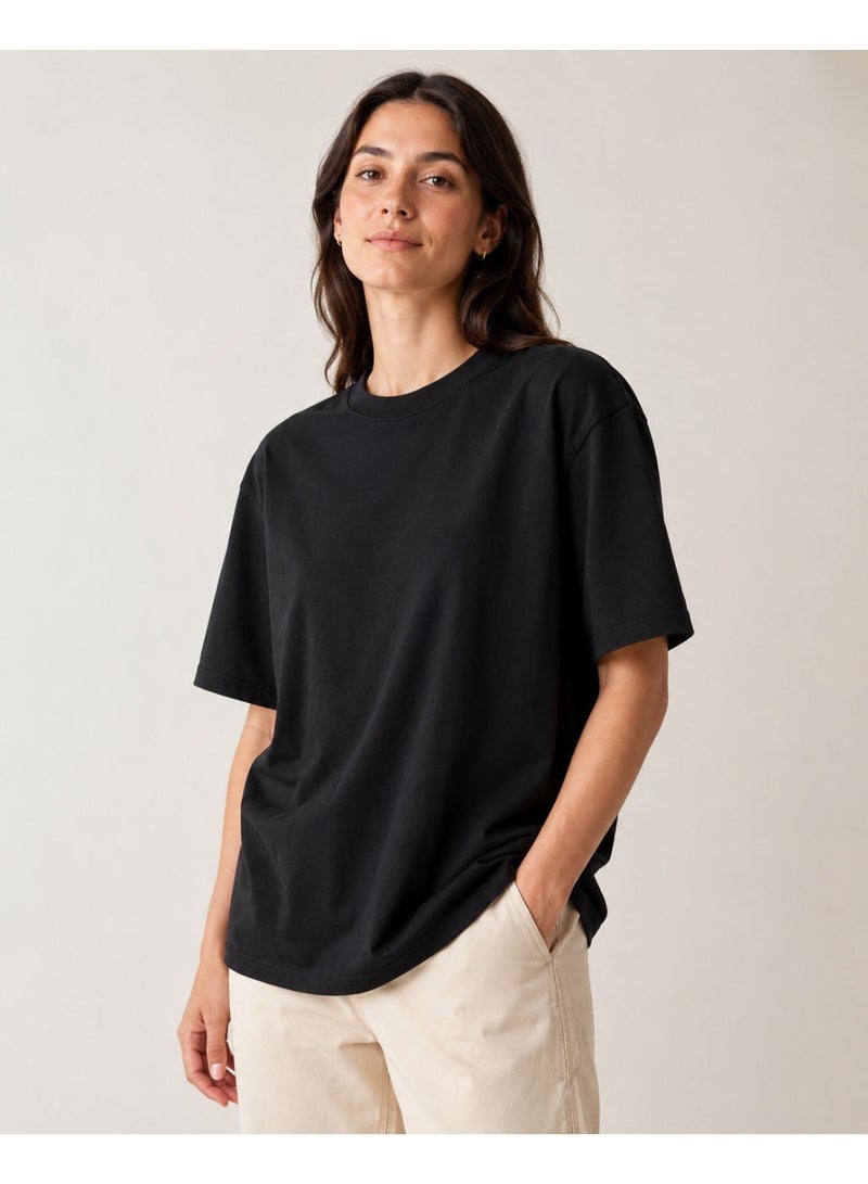 asBERYL Premium Oversized T-Shirt 240 GSM Unisex Crew Neck Tee, Black - Image 3