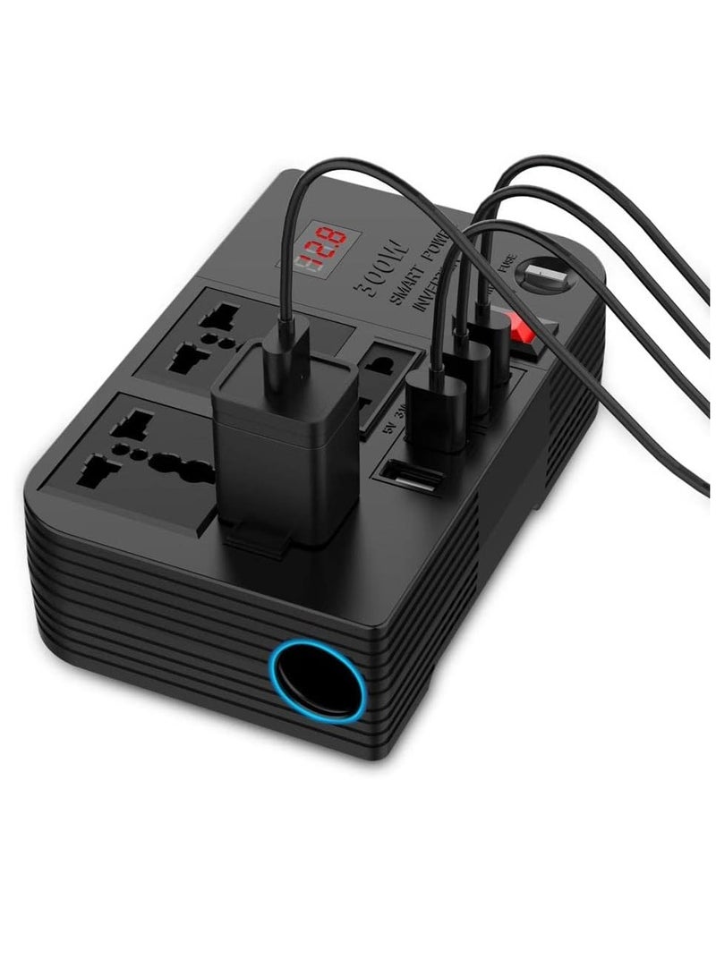 ELTRAZONE Versatile 300W Car Inverter: Seamlessly Converts 12V/24V DC to 220V AC, Featuring 4 Fast Charging USB Ports and Multifunctional LED Display" - Image 2