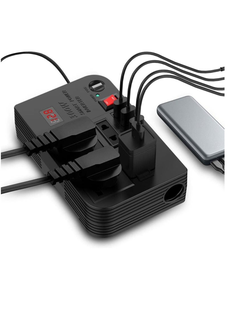 ELTRAZONE Versatile 300W Car Inverter: Seamlessly Converts 12V/24V DC to 220V AC, Featuring 4 Fast Charging USB Ports and Multifunctional LED Display" - Image 3