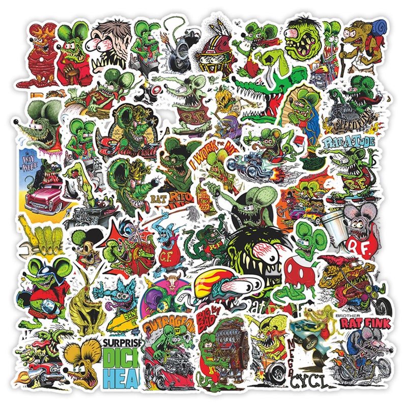 BERFLYTER 50Pcs Rat Fink Themes Waterproof Stickers for Water Bottle Cup Laptop Bike Skateboard Luggage Box Vinyl Graffiti Patches BRJHSL - Image 1