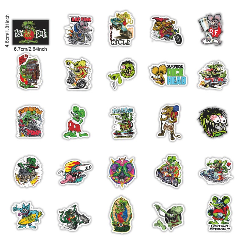 BERFLYTER 50Pcs Rat Fink Themes Waterproof Stickers for Water Bottle Cup Laptop Bike Skateboard Luggage Box Vinyl Graffiti Patches BRJHSL - Image 3