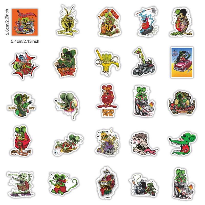 BERFLYTER 50Pcs Rat Fink Themes Waterproof Stickers for Water Bottle Cup Laptop Bike Skateboard Luggage Box Vinyl Graffiti Patches BRJHSL - Image 4