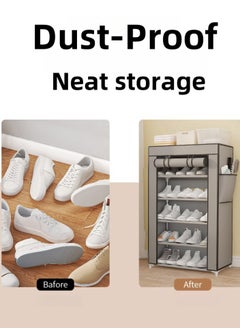JoyousSto 6-Layer Stylish Shoe Organizer, Shoe Rack for Entryway Hallway Storage Furniture with 6 Open Shelves Grey 58x30x95cm  - Image 5