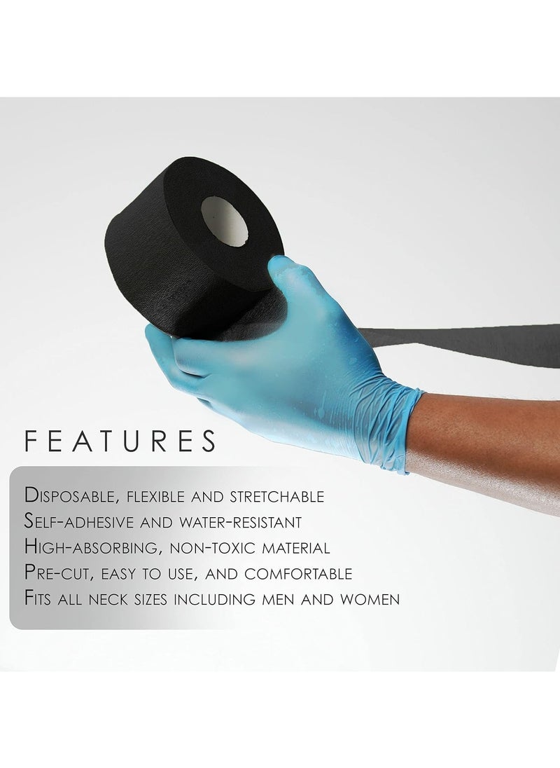 Level 3 Neck Paper - Disposable and Flexible Neck Strips - Barber and Hair Stylist Supplies - Water Resistant and Self-Adheres to Neck - Pre-Cut and Easy to Use - 5 Rolls (100each) BLACK
