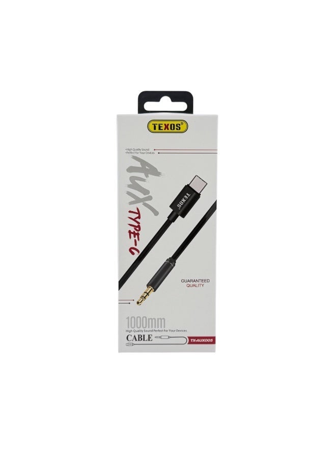TEXOS TX-AUX005 Type-C to 3.5mm Aux Audio Cable, 1000mm - High Quality Sound - Image 1