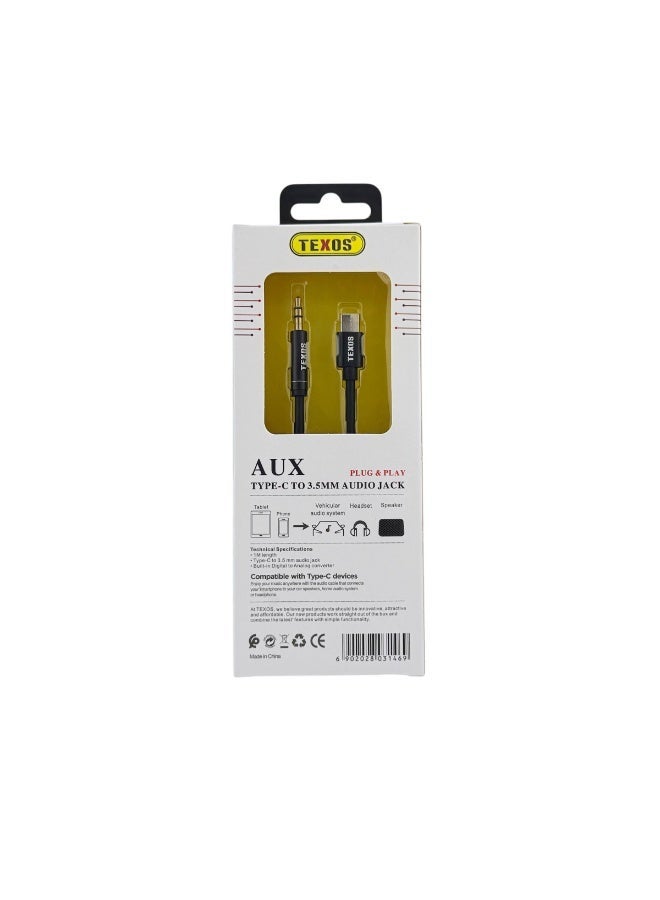TEXOS TX-AUX005 Type-C to 3.5mm Aux Audio Cable, 1000mm - High Quality Sound - Image 2