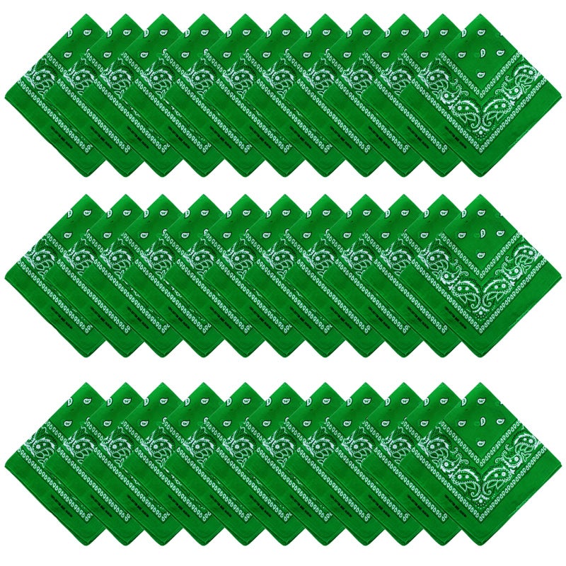 Tergy 30PCS Bandanas Unisex Paisley Bandanas Bulk Multi-Purpose Headband Cowboy Head Wrap Scarf for Women Men Boys Girls (Green) - Image 1