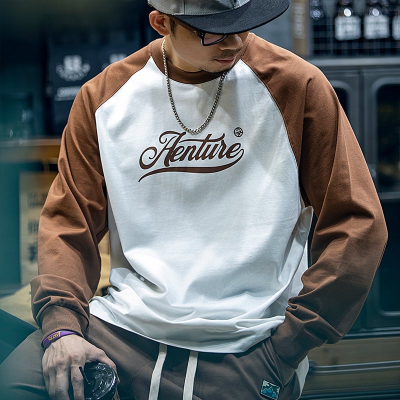 Contrast Color Long-Sleeved T-Shirt Men'S Autumn Loose Fashion Brand Ins Plus Size Round Neck Top Men'S American Bottoming Shirt Fashion - Image 2