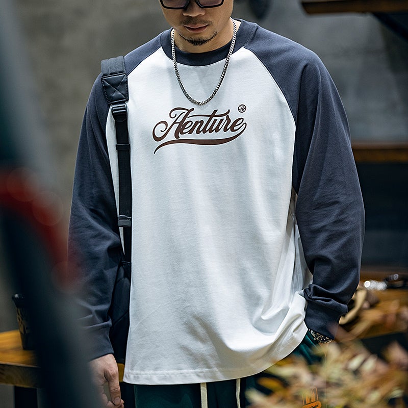 Contrast Color Long-Sleeved T-Shirt Men'S Autumn Loose Fashion Brand Ins Plus Size Round Neck Top Men'S American Bottoming Shirt Fashion - Image 5