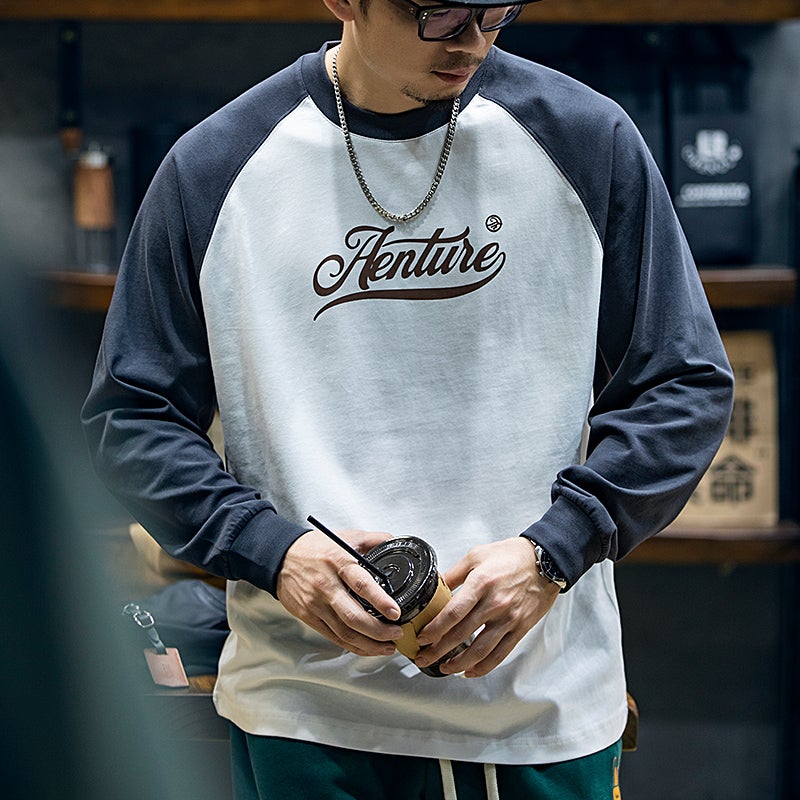Contrast Color Long-Sleeved T-Shirt Men'S Autumn Loose Fashion Brand Ins Plus Size Round Neck Top Men'S American Bottoming Shirt Fashion - Image 4