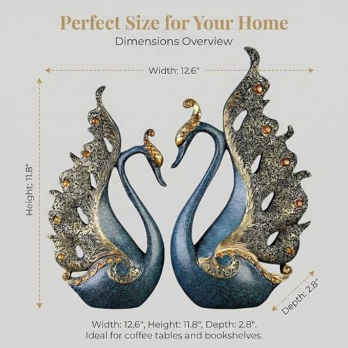 JINGTIANCD 2pcs Swan Statues Couple's Home Decorations for Living Room Decor and Accessories, Sculptures Home Decor for Coffee Table, Book Shelf Decor Accents (Blue) - Image 5