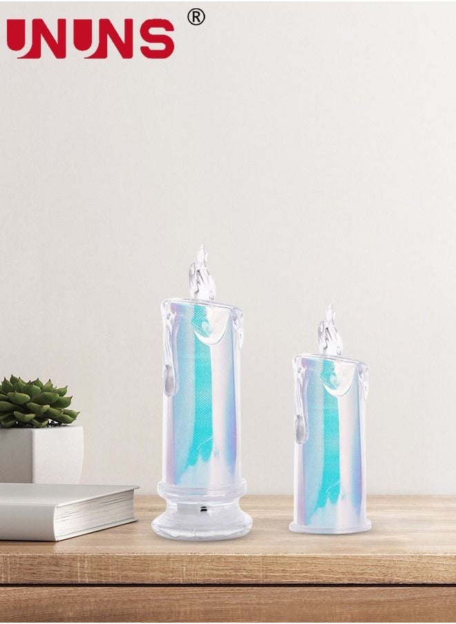 UNUNS - 2-Piece LED Real Wax Flameless Candle Set,Realistic Lllusory color Flameless Battery-Operated Teardrop Candles,LED Flameless Candle Set - Image 1