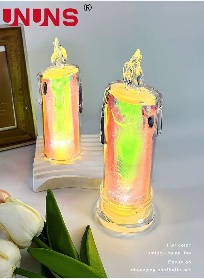UNUNS - 2-Piece LED Real Wax Flameless Candle Set,Realistic Lllusory color Flameless Battery-Operated Teardrop Candles,LED Flameless Candle Set - Image 1
