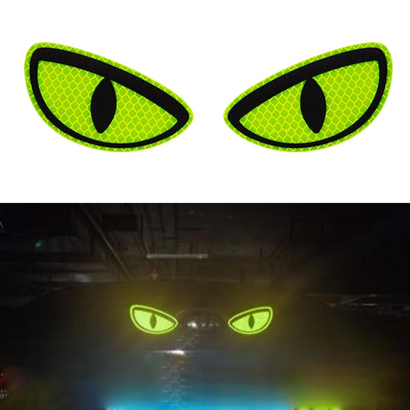 Thcbme 1 Pack Car Stickers Eye Yellow Night Safety Driving Reflective Cute Caution Decal Motorcycle Helmet Stickers Decals for Bumpers Window Laptop Wall Yellow Reflective 4 by 2
