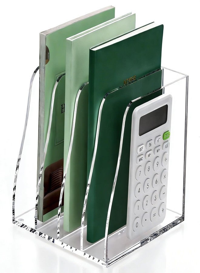 YUXUN Clear Acrylic File Folder Holder - 4 Vertical Compartments Desk Document Sorter, Upright Magazine Rack for Office/Home/Classroom, Stores Documents, Tablets, Magazines, Books & Accessories - Image 1