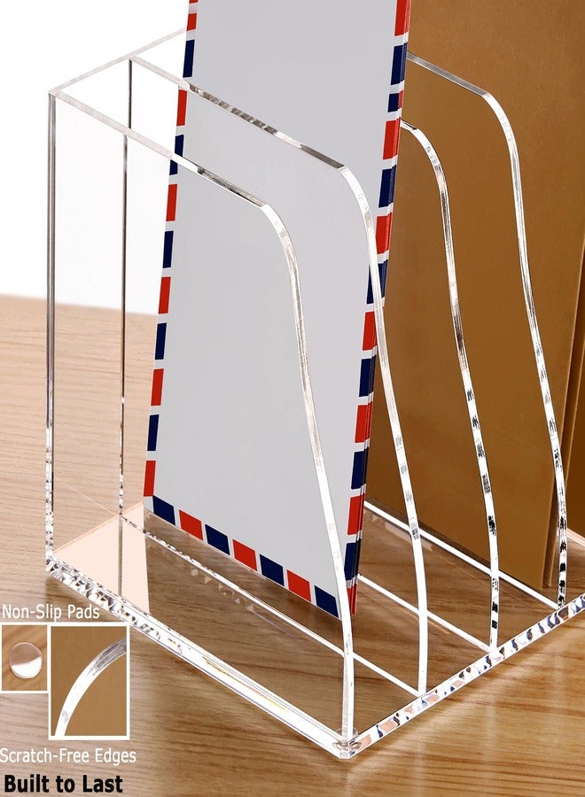 YUXUN Clear Acrylic File Folder Holder - 4 Vertical Compartments Desk Document Sorter, Upright Magazine Rack for Office/Home/Classroom, Stores Documents, Tablets, Magazines, Books & Accessories - Image 3