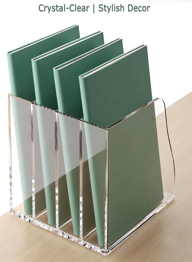 YUXUN Clear Acrylic File Folder Holder - 4 Vertical Compartments Desk Document Sorter, Upright Magazine Rack for Office/Home/Classroom, Stores Documents, Tablets, Magazines, Books & Accessories - Image 4
