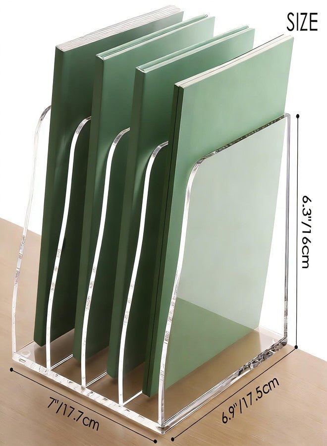 YUXUN Clear Acrylic File Folder Holder - 4 Vertical Compartments Desk Document Sorter, Upright Magazine Rack for Office/Home/Classroom, Stores Documents, Tablets, Magazines, Books & Accessories - Image 5