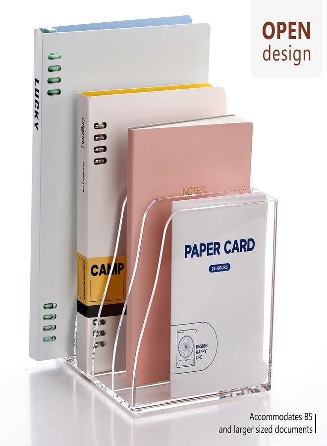 YUXUN Clear Acrylic File Folder Holder - 4 Vertical Compartments Desk Document Sorter, Upright Magazine Rack for Office/Home/Classroom, Stores Documents, Tablets, Magazines, Books & Accessories - Image 2