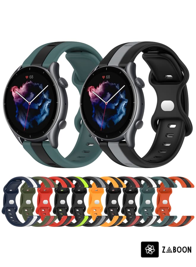 Zaboon Watch Band For Amazfit GTR 3 Pro 22mm Butterfly Buckle Two-Color Silicone - Image 3