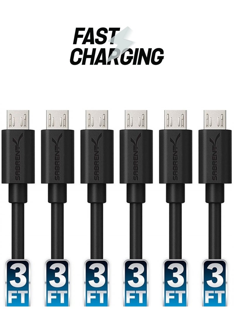 SABRENT [6-Pack 22AWG Premium 3ft Micro USB Cables High Speed USB 2.0 A Male to Micro B Sync and Charge Cables [Black] (CB-UM63) - Image 1