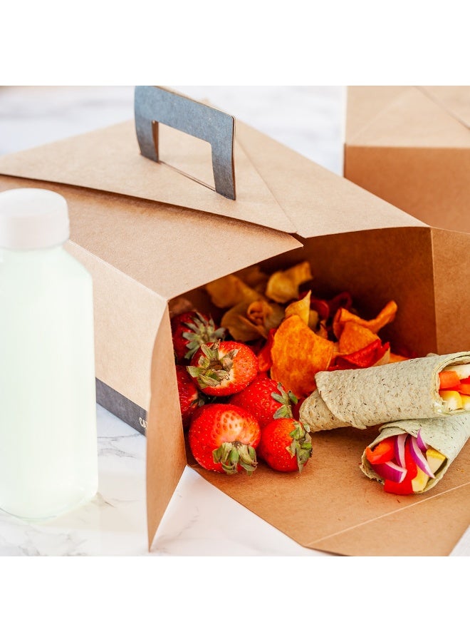 Restaurantware Cater Tek 9 x 7 x 3 Inch Food Boxes, 100 Grease-Resistant Take Out Food Containers - With Handle, Recyclable, Kraft And Black Paper To Go Containers, For Meals, Snacks, Or Baked Goods - Image 3