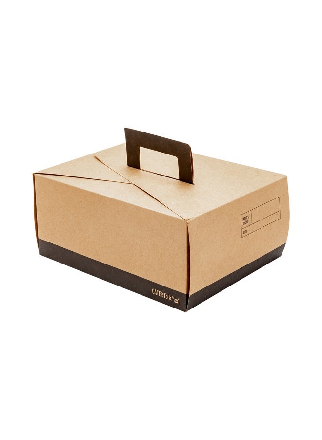 Restaurantware Cater Tek 9 x 7 x 3 Inch Food Boxes, 100 Grease-Resistant Take Out Food Containers - With Handle, Recyclable, Kraft And Black Paper To Go Containers, For Meals, Snacks, Or Baked Goods - Image 1