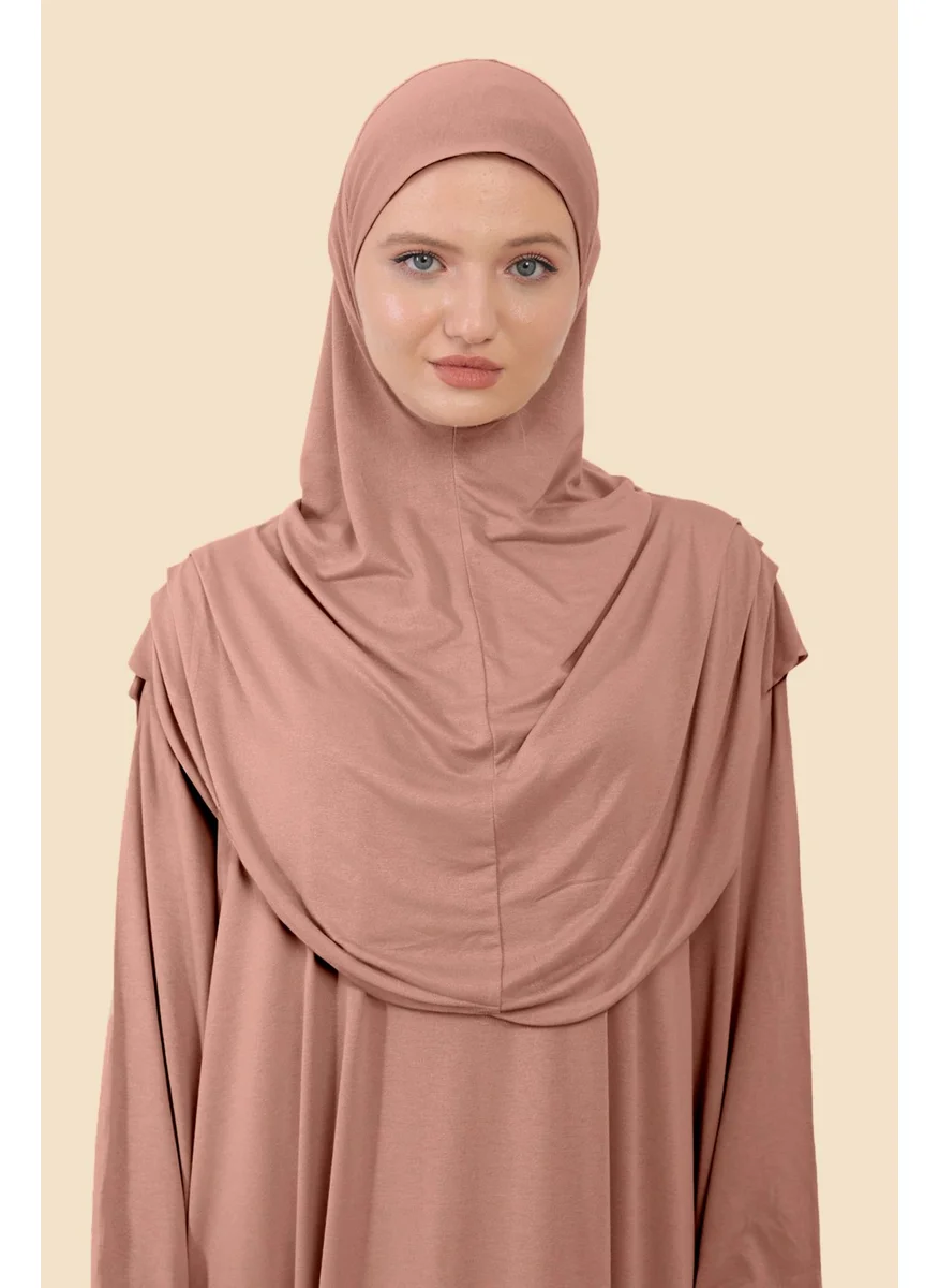 Sonbahar Moda Autumn Fashion One Piece Hijab Dress With Headscarf Organic Cotton Elastic Sleeve Non-Slip Combed Fabric