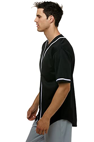 JC DISTRO Men's Short Sleeve Plain Button Down Baseball Jersey Team Jersey Black XX-Large - Image 3