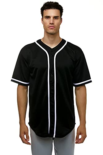 JC DISTRO Men's Short Sleeve Plain Button Down Baseball Jersey Team Jersey Black XX-Large - Image 1