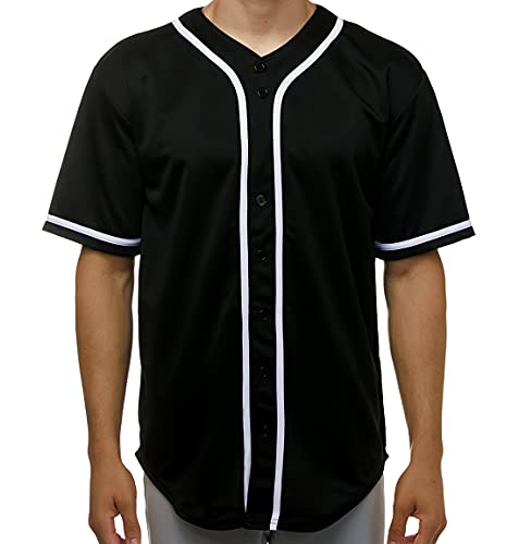 JC DISTRO Men's Short Sleeve Plain Button Down Baseball Jersey Team Jersey Black XX-Large - Image 4
