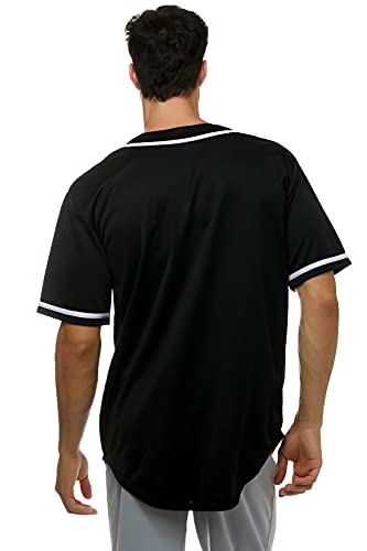 JC DISTRO Men's Short Sleeve Plain Button Down Baseball Jersey Team Jersey Black XX-Large - Image 2