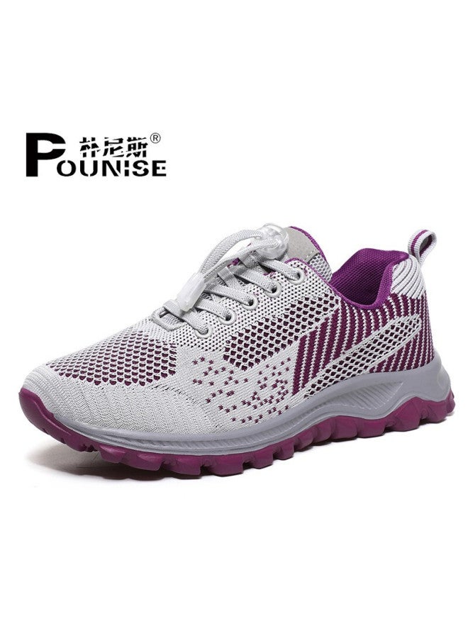 Pounise أحذية كبار السن النساء أحذية الأمهات منتصف العمر وكبار السن أحذية مشي خفيفة مريحة أحذية رياضية سفر الجدة Pjj-2063 رمادي بنفسجي 37/235 - Image 4