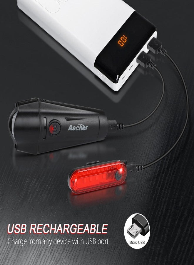 Ascher Ultra Bright USB Rechargeable Bike Light Set, Powerful Bicycle Front Headlight and Back Taillight, 4 Light Modes, Easy to Install for Men Women Kids Road Mountain Cycling Black - Image 2