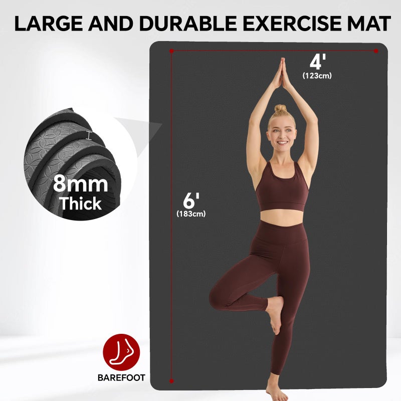 Stepwaver Extra Large Yoga Mat 6'x4'(1/3" Thick), Non-Slip, Ultra Durable, Wide Workout Mat, Wide Exercise Mats for Home Workouts, Yoga, Pilates, Stretching (Barefoot Exercise) - Black - Image 2