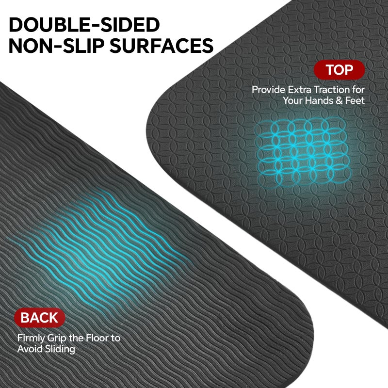 Stepwaver Extra Large Yoga Mat 6'x4'(1/3" Thick), Non-Slip, Ultra Durable, Wide Workout Mat, Wide Exercise Mats for Home Workouts, Yoga, Pilates, Stretching (Barefoot Exercise) - Black - Image 5